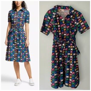 BODEN Anastasia Fit & Flare Shirtdress in Union Jack Rainbow Flags W0293
